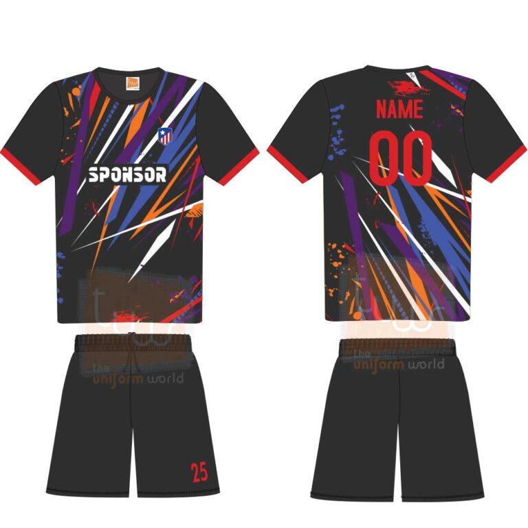 Black Multi Colored design fully sublimated manufacturer sports uniforms in dubai sharjah uae