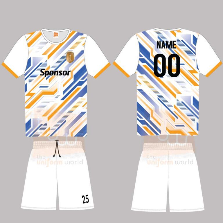 White Yellow Blue football jerseys design suppliers in dubai uae