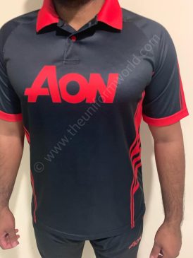 Aon Black Red Cricket Jerseys 1 Uniforms Manufacturer and Supplier based in Dubai Ajman UAE