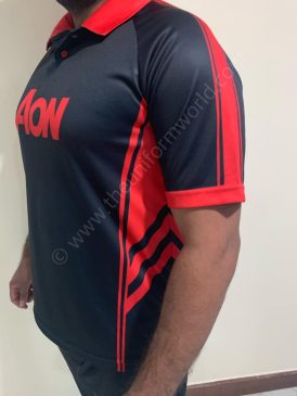 Aon Black Red Cricket Jerseys 4 Uniforms Manufacturer and Supplier based in Dubai Ajman UAE