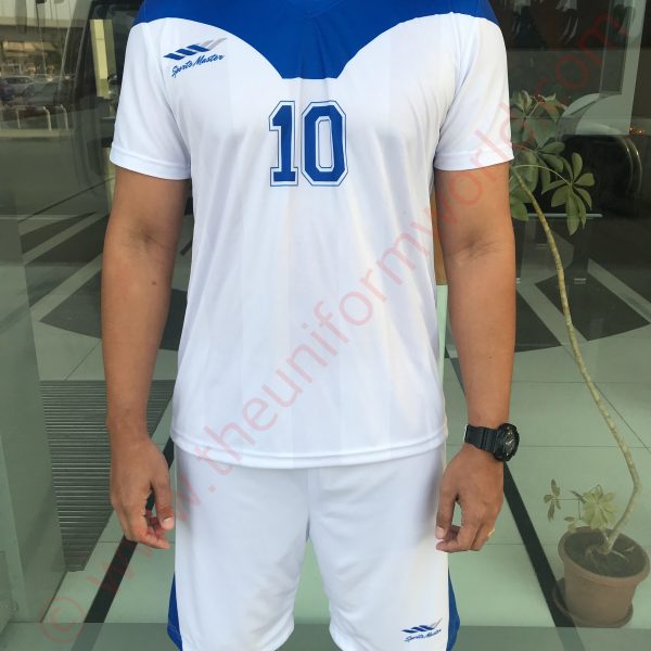 Blue White Football Players Jerseys 2 Uniforms Manufacturer and Supplier based in Dubai Ajman UAE