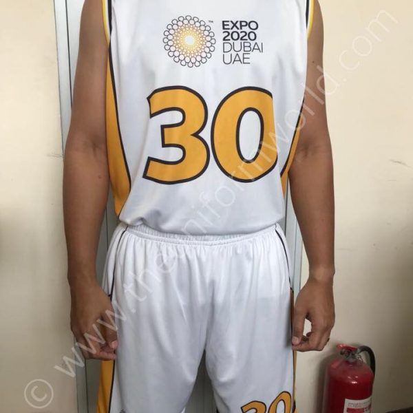 Whte Yellow Basketball Jerseys 2 Uniforms Manufacturer and Supplier based in Dubai Ajman UAE