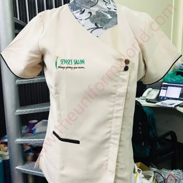 Senses Salon Tunic Beige Uniforms Manufacturer and Supplier based in Dubai Ajman UAE