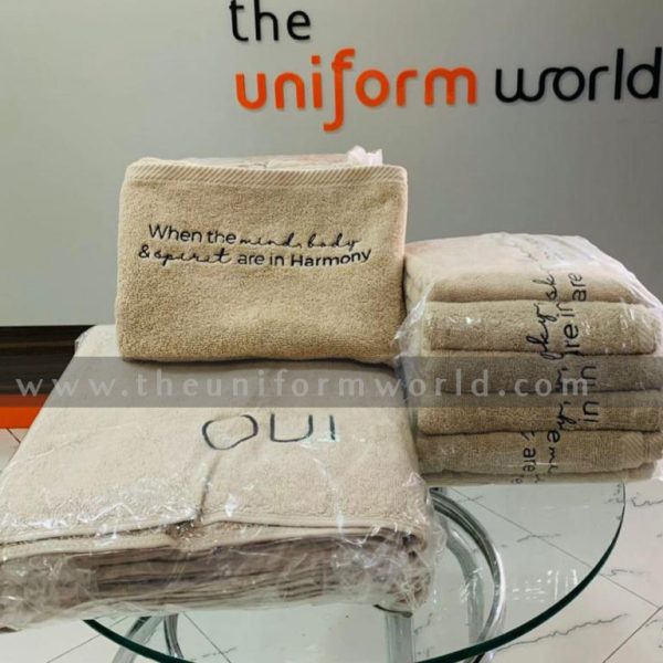 Beige Towel With Logo Emb 1 Uniforms Manufacturer and Supplier based in Dubai Ajman UAE
