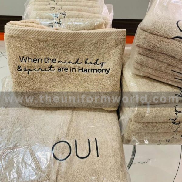 Beige Towel With Logo Emb 2 Uniforms Manufacturer and Supplier based in Dubai Ajman UAE