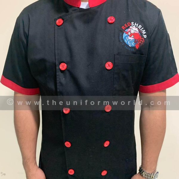 Chef Jacket Black Red Shrimps 1 Uniforms Manufacturer and Supplier based in Dubai Ajman UAE