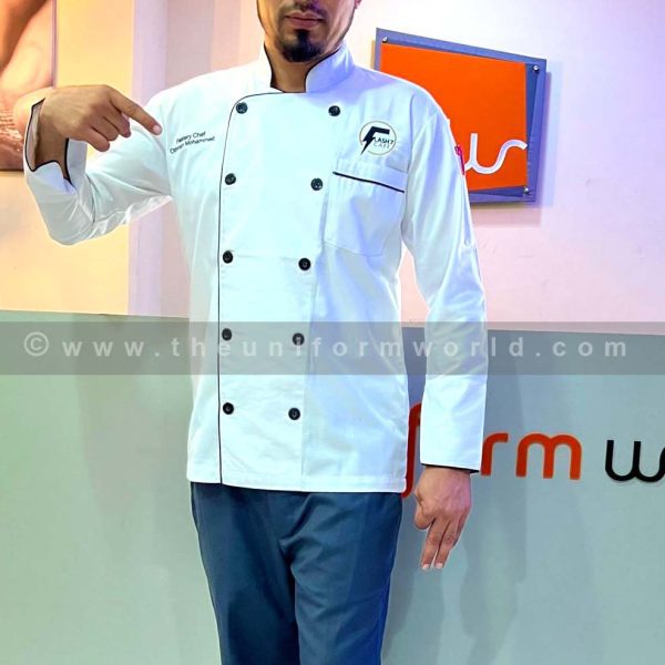 Chef Jacket Piped White Flash Cafe 2 Uniforms Manufacturer and Supplier based in Dubai Ajman UAE
