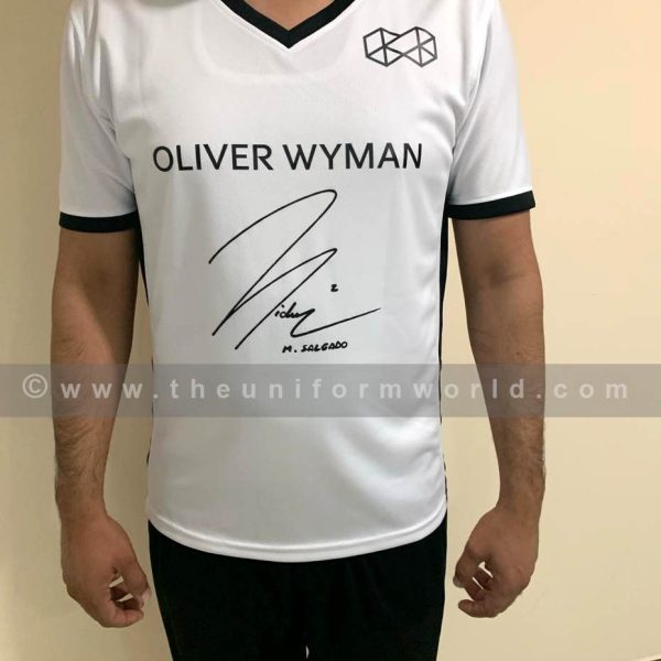 Football Jerseys White V Neck Oliver Wyman 1 Uniforms Manufacturer and Supplier based in Dubai Ajman UAE