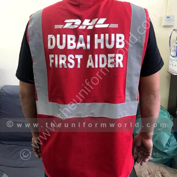 Hi Viz Jacket Red Dhl 2 Uniforms Manufacturer and Supplier based in Dubai Ajman UAE