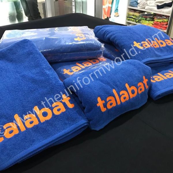 Talabat Blue Towels With Emb 4 Uniforms Manufacturer and Supplier based in Dubai Ajman UAE
