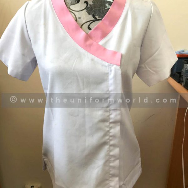 White Tunic With Pink Panel Uniforms Manufacturer and Supplier based in Dubai Ajman UAE