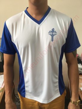 V Neck Tshirt White Blue 2 Uniforms Manufacturer and Supplier based in Dubai Ajman UAE