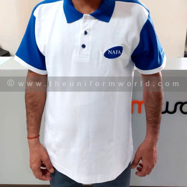 Polo Shirt Drifit White Blue Nafa Uniforms Manufacturer and Supplier based in Dubai Ajman UAE