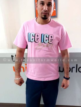Round Neck T Shirt Cotton Pink Ice Ice Uniforms Manufacturer and Supplier based in Dubai Ajman UAE