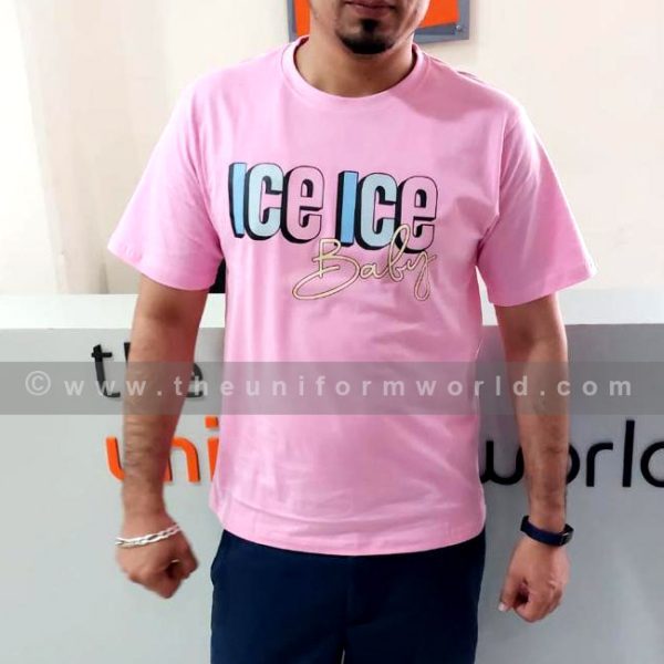 Round Neck T Shirt Cotton Pink Ice Ice Uniforms Manufacturer and Supplier based in Dubai Ajman UAE