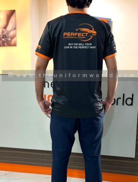 Round Neck T Shirt Drifit Black Orange Perfect Cars 5 Uniforms Manufacturer and Supplier based in Dubai Ajman UAE