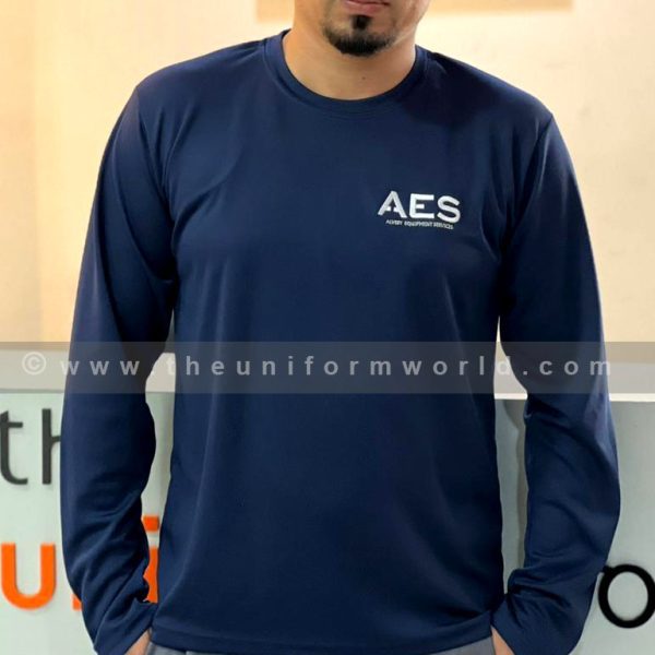 Round Neck T Shirt Drifit Navy Blue Long Sleeve Aes 2 Uniforms Manufacturer and Supplier based in Dubai Ajman UAE